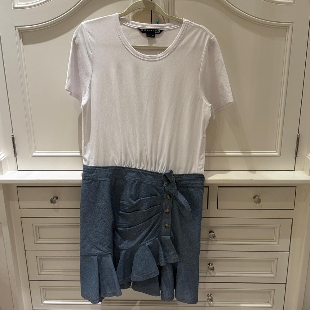 Veronica Beard Jeans Women's White Bari Tie-Waist Ruffle Dress